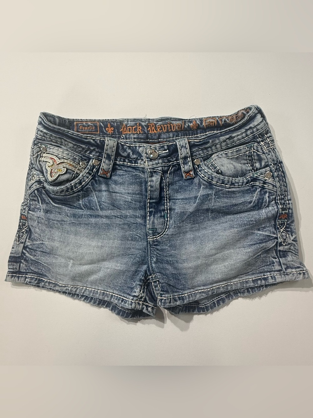 Rock Revival Pearlie Embellished Denim Shorts Women’s 29 Rhinestone